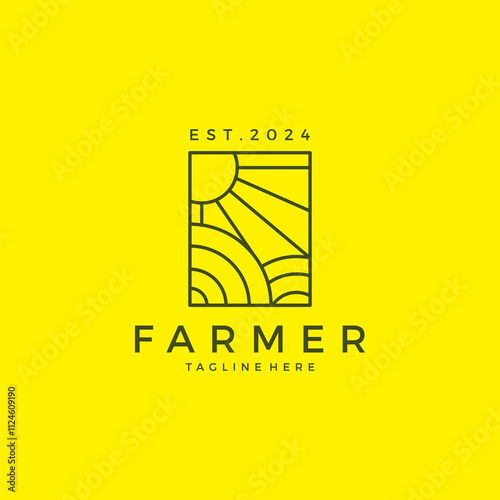 Sun and Agriculture Premium Logo Design. Farmer Icon photo