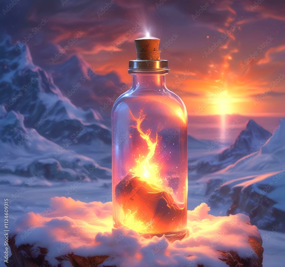 Illustration of bottle with magic spark inside. Illustration of bottle with magic spark inside.