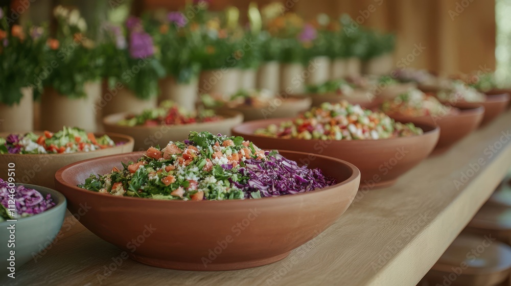Healthy salad preparation at a farmhouse fresh ingredients rustic setting close-up Healthy salad preparation at a farmhouse fresh ingredients rustic setting close-up