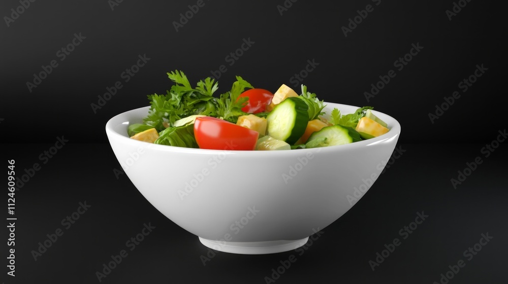 Fresh vegetable salad in white bowl with tomatoes, cucumbers, and parsley. Fresh vegetable salad in white bowl with tomatoes, cucumbers, and parsley.