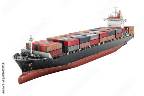 Hyperrealistic Render of a Container Ship Isolated on a White Background Ideal for Transportation and Logistics Visuals