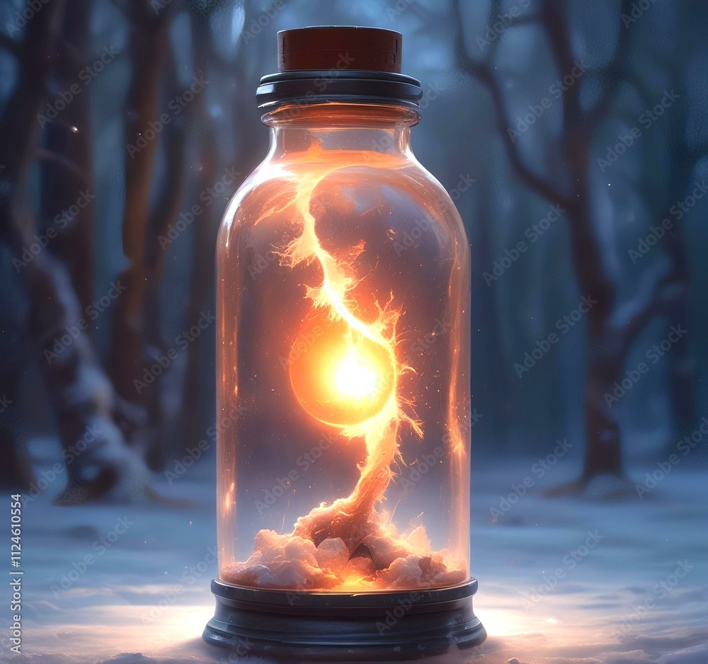 Illustration of bottle with magic spark inside. Illustration of bottle with magic spark inside.