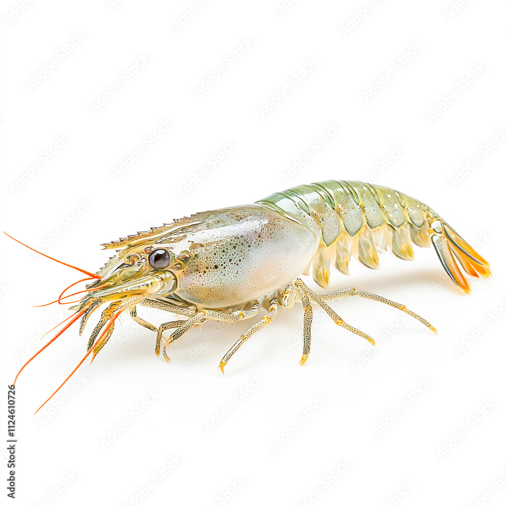 Cooked prawn isolated on a white background, showcasing vibrant color and texture, perfect for seafood dishes or culinary presentations