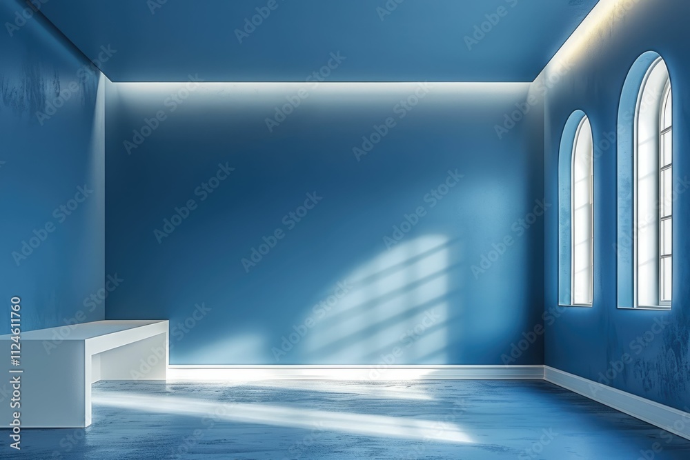 Fototapeta premium Abstract minimal architecture background empty white niche in deep blue ceiling