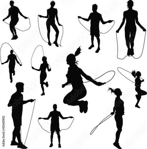 People jumping rope silhouettes