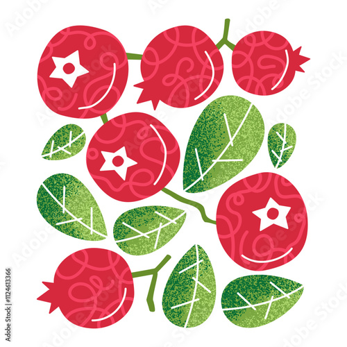 Beautiful illustration with texture. Lingonberry berries and leaves. Vector graphic. photo