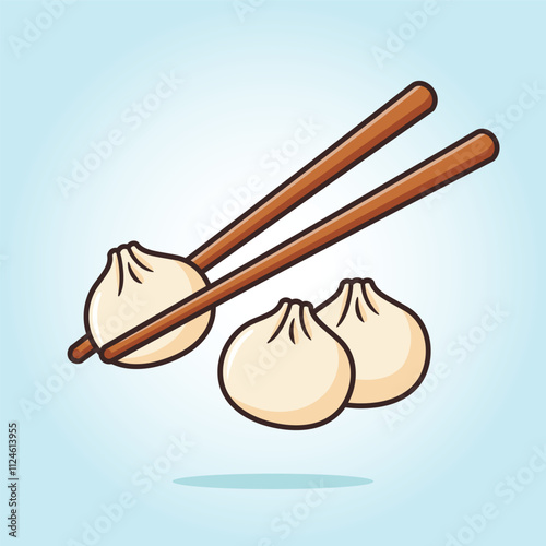 dumpling or dim sum with chopstick. asian food vector cartoon illustration