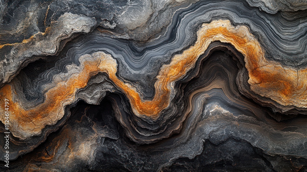 Abstract geological pattern with swirling gray and orange hues. Abstract geological pattern with swirling gray and orange hues.
