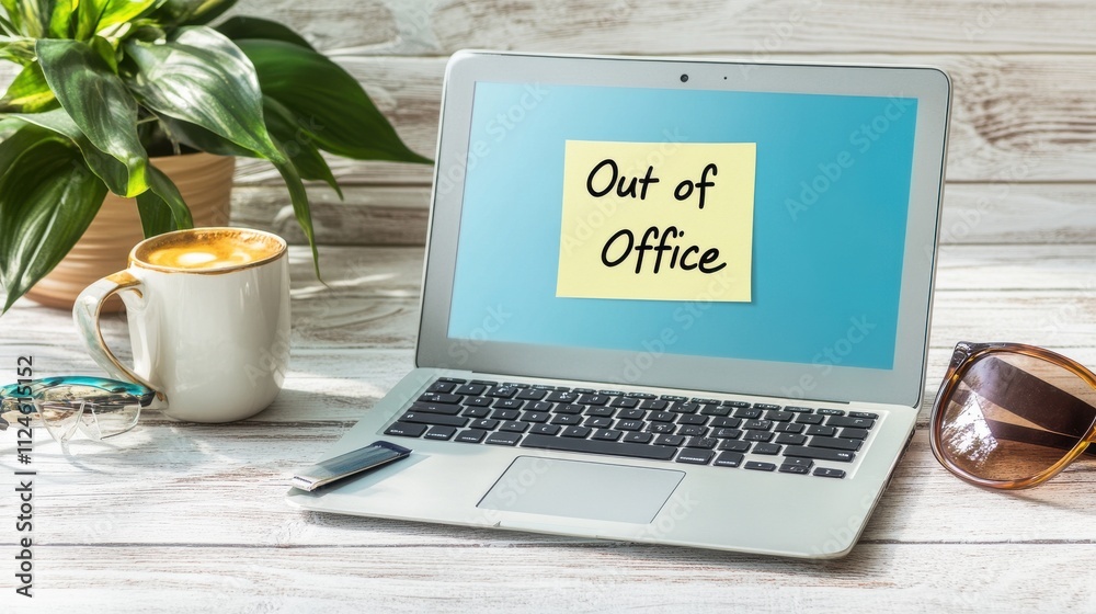 Fototapeta premium Bright Workspace with Sticky Note and Coffee Cup