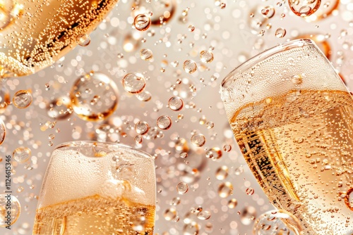 real champaign bubbles on a white background