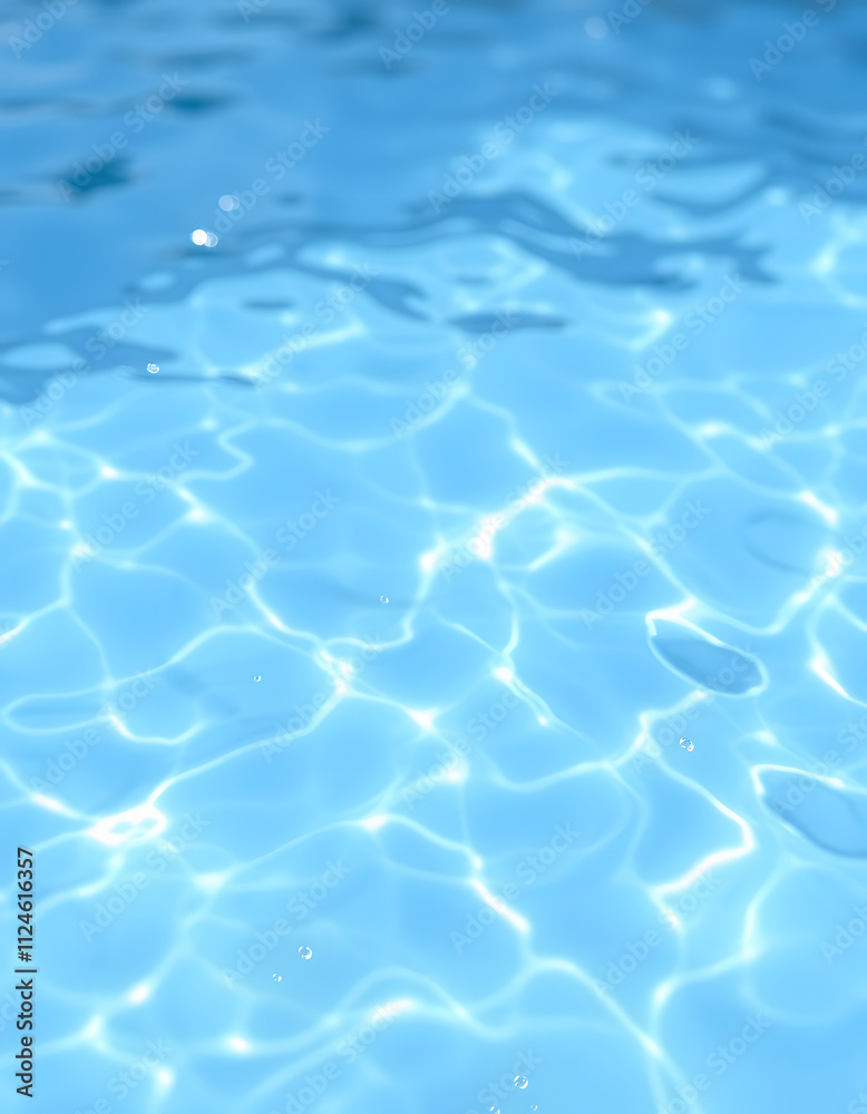 Obraz premium Blue water with ripples on the surface. Defocus blurred transparent blue colored clear calm water surface texture with splashes and bubbles. Water waves with shining pattern texture background, wate