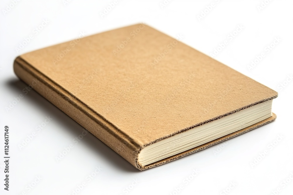Closed brown notebook on white backdrop Closed brown notebook on white backdrop