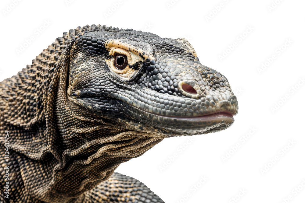 Obraz premium Stunning Hyperrealistic Image of a Komodo Dragon Isolated on a Pure White Background for Creative Projects