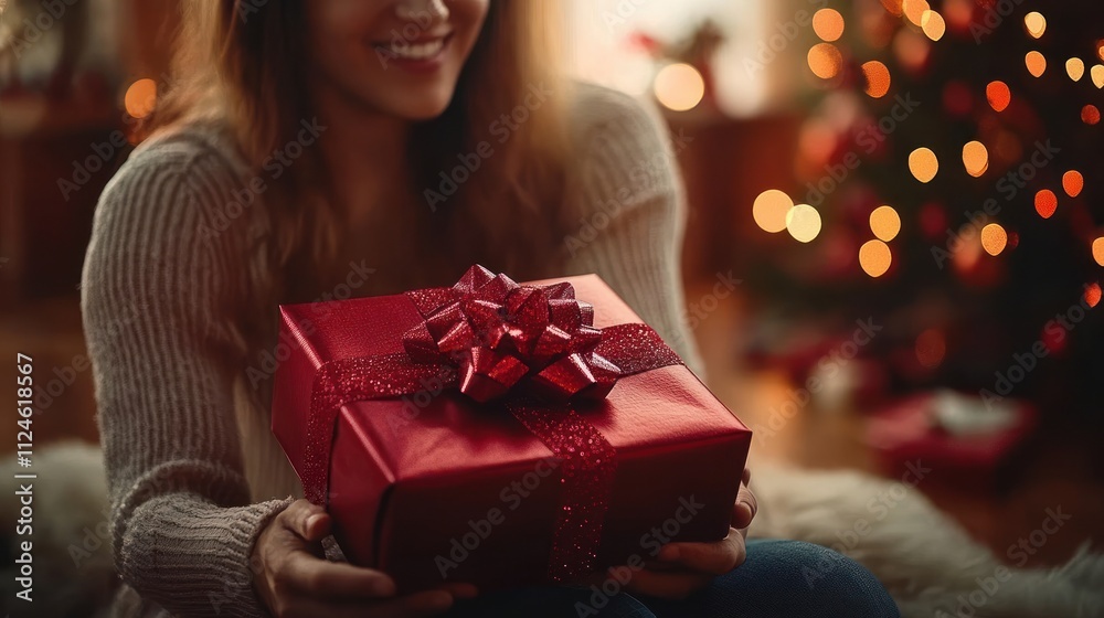 Romantic Couple Sharing Gift in Cozy Indoor Scene for Valentine's Day Celebration Romantic Couple Sharing Gift in Cozy Indoor Scene for Valentine's Day Celebration