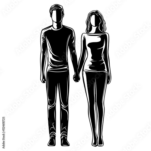 silhouette of a couple holding hands solid black vector illustration