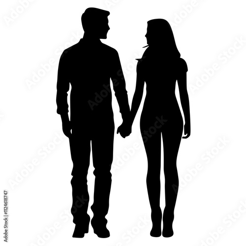 silhouette of a couple holding hands solid black vector illustration