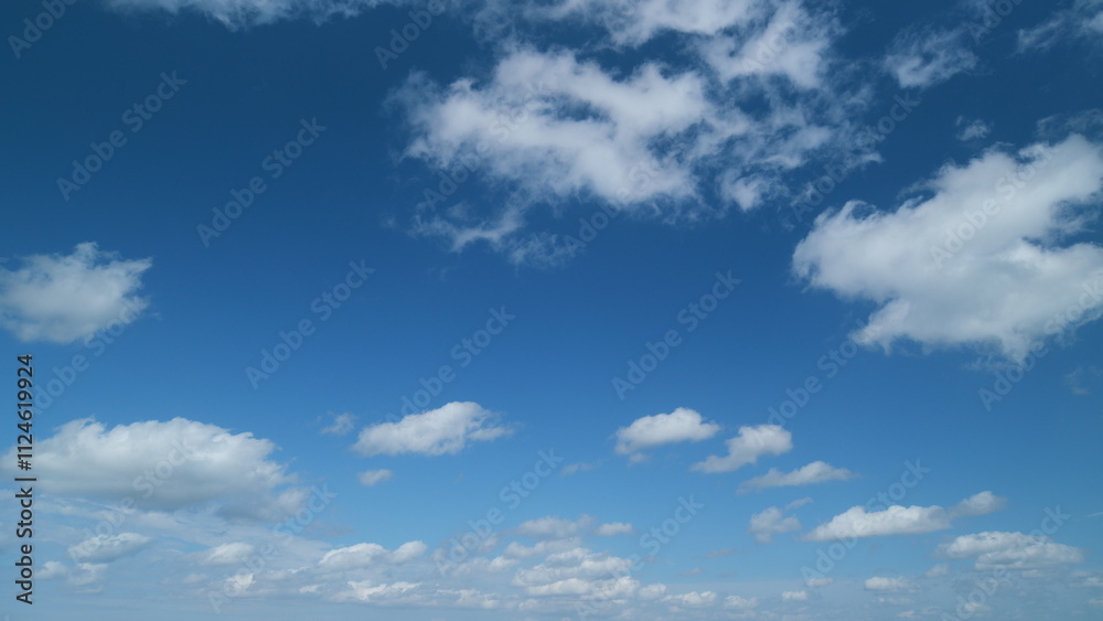 Unusual cumulus and stratocumulus clouds in blue sky. Wide angle contrast daytime nature background. Timelapse. Unusual cumulus and stratocumulus clouds in blue sky. Wide angle contrast daytime nature background. Timelapse.
