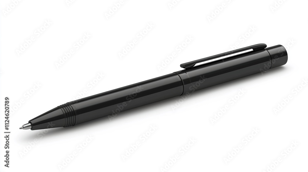 Black Minimalist Pen on White Background Generative AI Black Minimalist Pen on White Background Generative AI