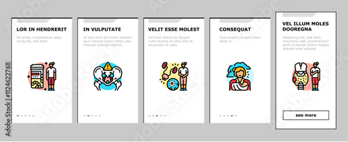 woman health medical care onboarding mobile vector breast cancer, endometriosis, menstrual, osteoporosis, hormonal imbalance, menopause woman health medical care illustrations