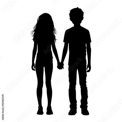 silhouette of a couple holding hands solid black vector illustration