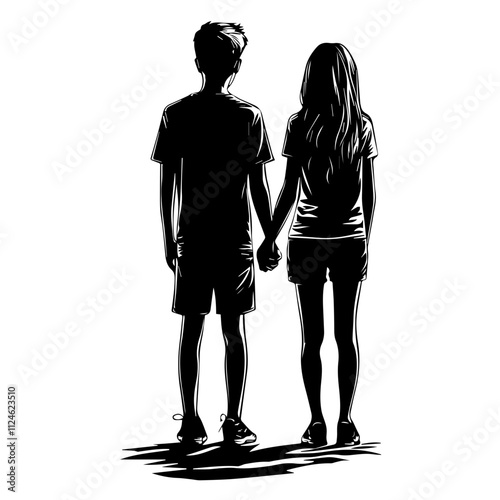 silhouette of a couple holding hands solid black vector illustration