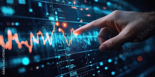 Futuristic Digital Trading Interface with Stock Market Graphs and Businessman Analyzing Financial Data in Cyberpunk Style