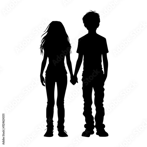 silhouette of a couple holding hands solid black vector illustration