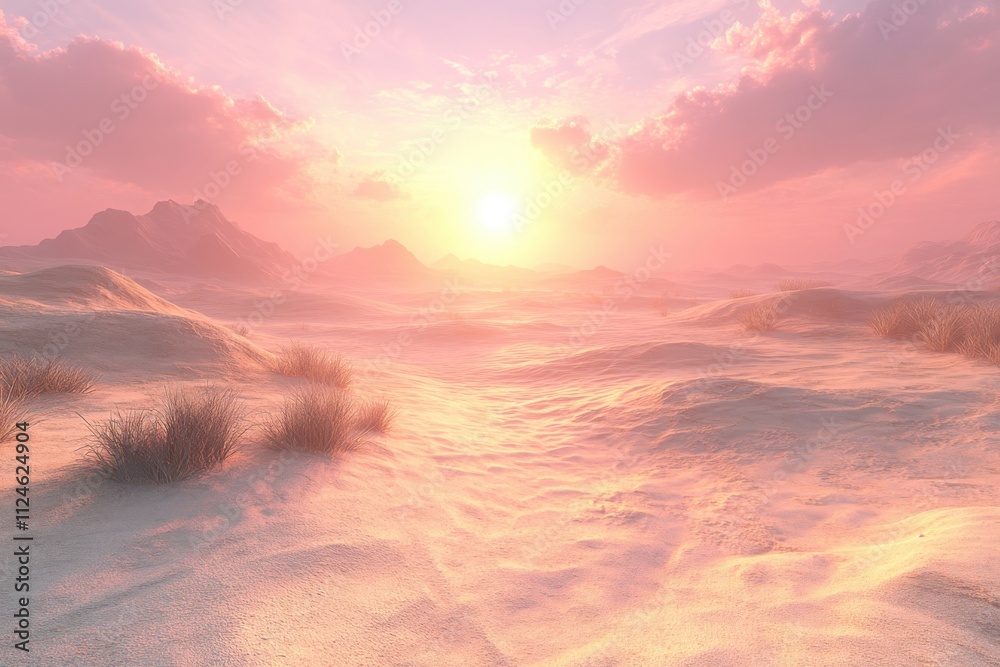 A serene desert landscape at sunset, showcasing soft hues and gentle sand dunes. A serene desert landscape at sunset, showcasing soft hues and gentle sand dunes.