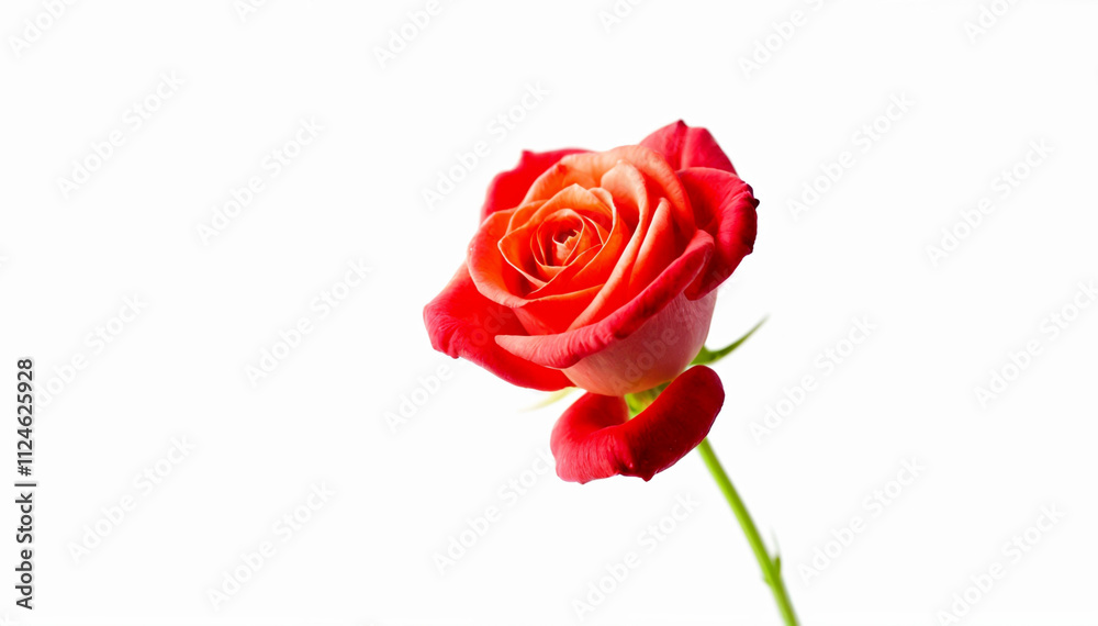 A vibrant red rose with delicate petals against a plain white background A vibrant red rose with delicate petals against a plain white background