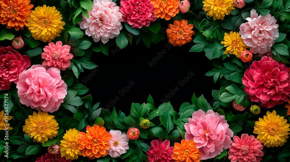 custom made wallpaper toronto digitalVibrant flowers in various shades decorate a lush green backdrop with copy space for text, Valentine's Day card background, Mother's Day gift card