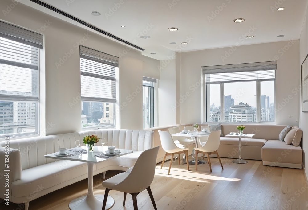Fototapeta premium Minimalist Brunch Spot: A Stylish Cafe with a View
