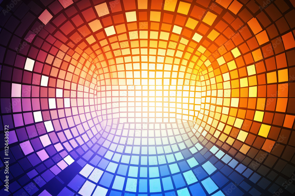 Vibrant digital abstract background featuring colorful squares in gradient of orange, yellow, and blue hues, creating dynamic and energetic visual effect Vibrant digital abstract background featuring colorful squares in gradient of orange, yellow, and blue hues, creating dynamic and energetic visual effect