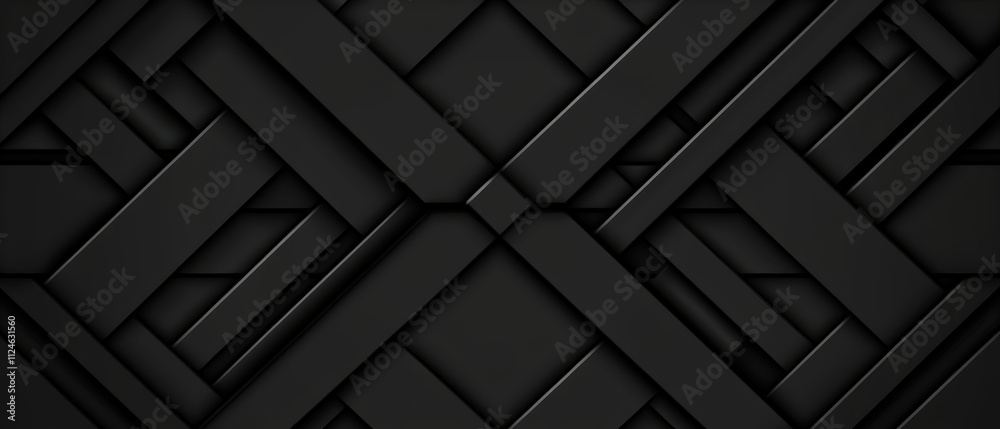 Sleek black abstract background featuring layered geometric shapes and patterns, creating modern and sophisticated look. Perfect for design projects or digital art Sleek black abstract background featuring layered geometric shapes and patterns, creating modern and sophisticated look. Perfect for design projects or digital art