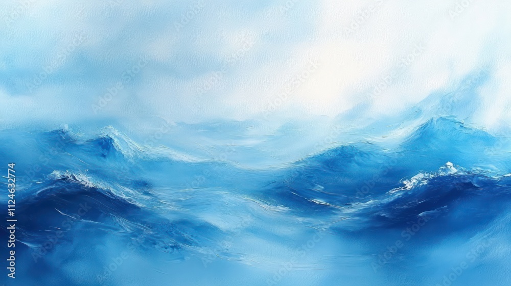Naklejka premium Abstract Ocean Watercolor Painting Soft Light Blue Ocean Tranquil Art Background Fluid Brush Strokes Summer Waves