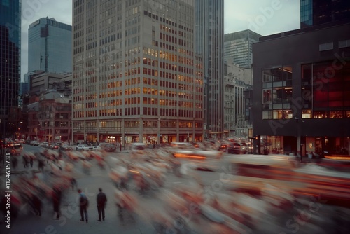 Urban Life Motion Blur Cityscape with Tall Buildings and Busy Streets photo