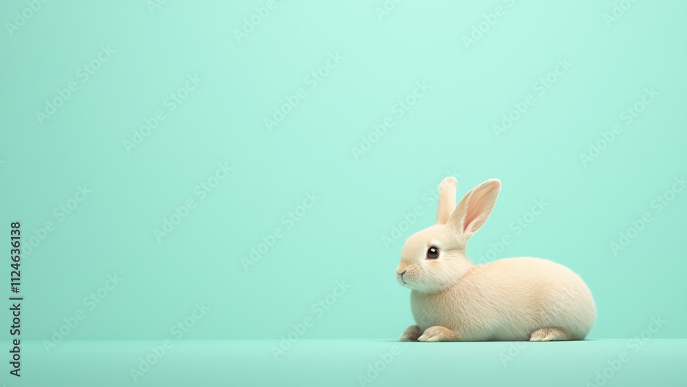 Fototapeta premium beige rabbit on green background.