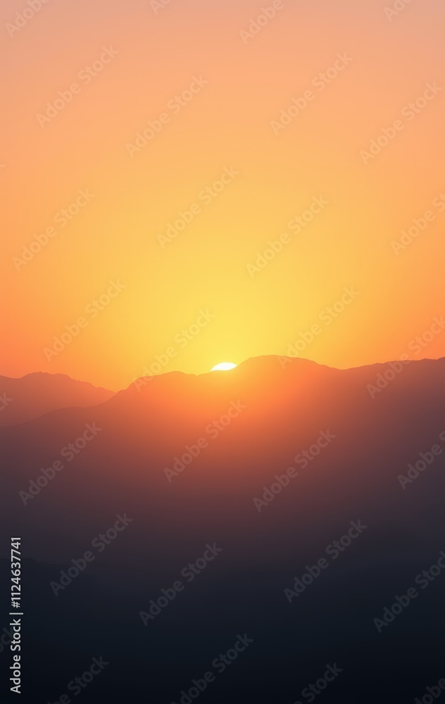 Fototapeta premium Sunset Over Silhouetted Mountain Range Landscape