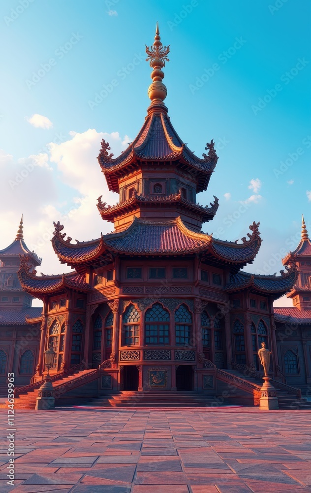 Majestic Asian Pagoda Architecture Under a Clear Sky Majestic Asian Pagoda Architecture Under a Clear Sky