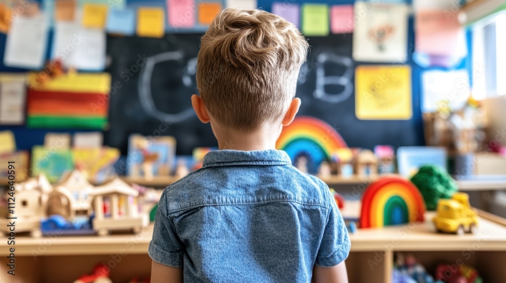 Young Boy in Colorful Classroom Environment Young Boy in Colorful Classroom Environment