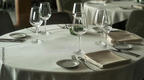 Round table setting with a monochrome off white decor