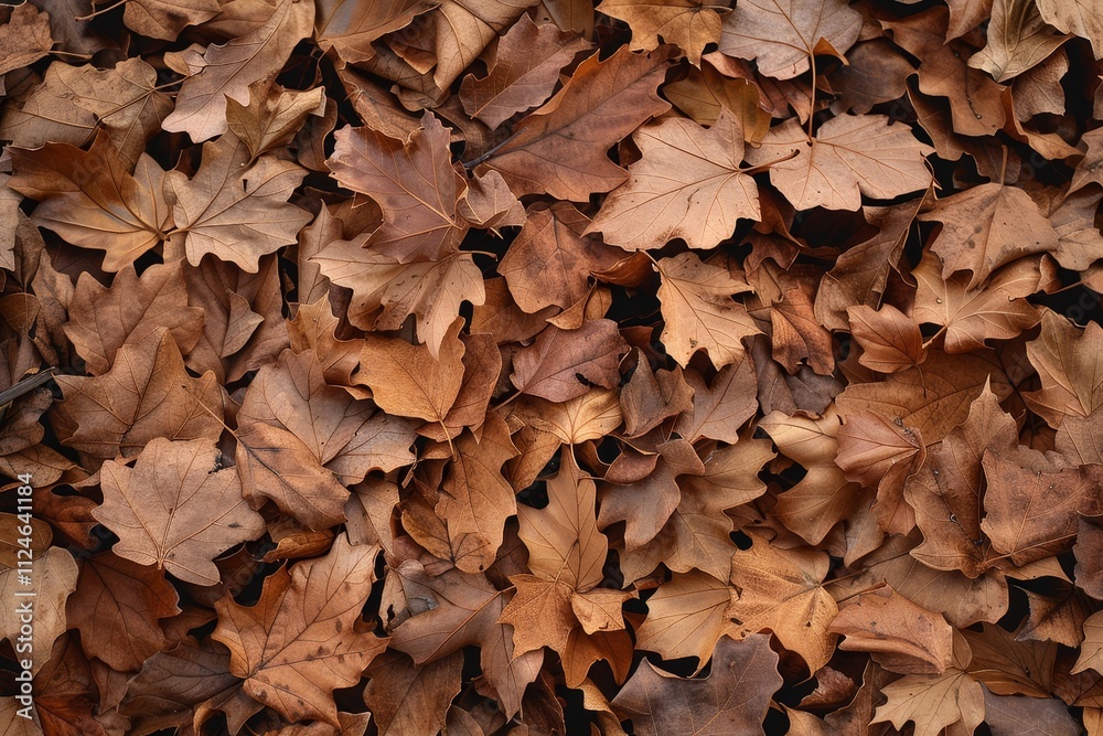 The ground is adorned with a rich layer of brown and orange leaves, showcasing the beauty of autumn. The leaves are scattered, indicating a serene, peaceful atmosphere. The ground is adorned with a rich layer of brown and orange leaves, showcasing the beauty of autumn. The leaves are scattered, indicating a serene, peaceful atmosphere.
