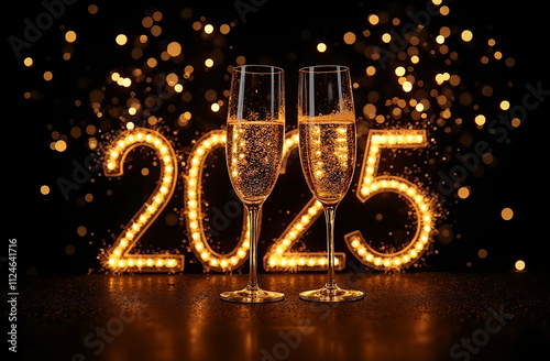 A retro-style banner with muted colors, vintage fonts, and classic celebratory elements like gramophones and old-style champagne glasses.


