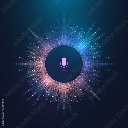 Voice assistant concept. Vector sound wave. Voice and sound recognition equalizer wave flow background. Personal assistant and voice recognition concept gradient vector illustration.