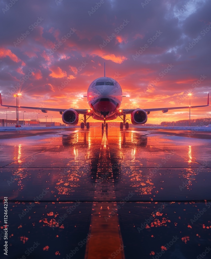 airplane landing on the runway at sunset airplane landing on the runway at sunset
