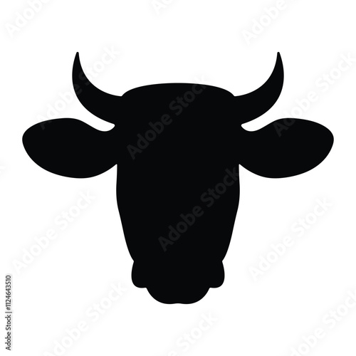 Cow head vector icon. Farm animal symbol, livestock illustration for dairy and agriculture. Black silhouette isolated on white background.