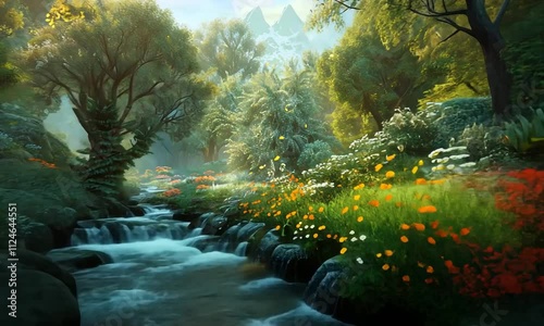 Beautiful paradise with trees and flowers