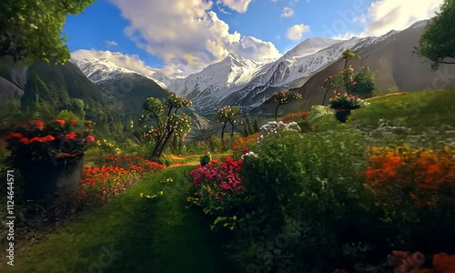 Eden garden with mountains and lake