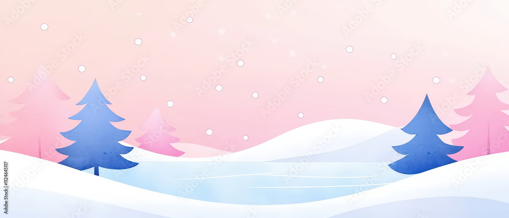 serene winter landscape featuring soft pink and blue hues, snow covered hills, and stylized trees. gentle snowfall adds tranquil atmosphere to this peaceful scene serene winter landscape featuring soft pink and blue hues, snow covered hills, and stylized trees. gentle snowfall adds tranquil atmosphere to this peaceful scene
