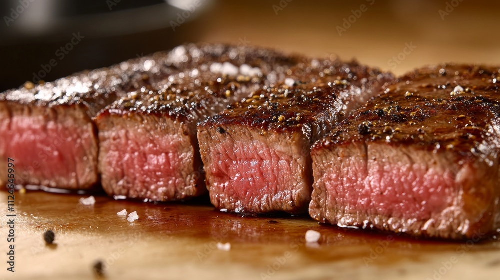 Juicy Grilled Steak Cuts with Perfect Medium-Rare Center Juicy Grilled Steak Cuts with Perfect Medium-Rare Center