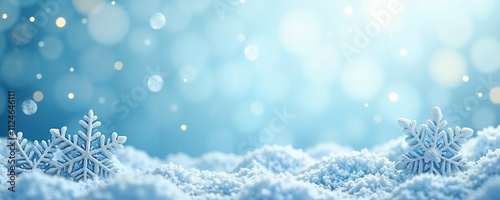 Winter wonderland with snowflakes and bokeh background for holiday greetings, copy space